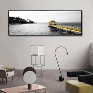2 Landscape Calm Lake Golden Long Bridge Tree Scene Canvas Painting For Modern Wall Art Living Room