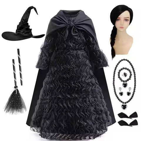 Witch Cosplay Dress Elphaba Kids Evil Witchs Cloak Costume Girls Halloween Carnival Black Party Outf