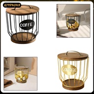 [qjypno49] Modern Coffee Pod Holder with Lid Iron Wood Espresso Capsule Organizer for Home Coffee St