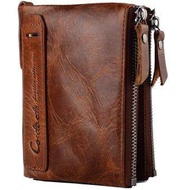SLGOL Men's Genuine Horsehide Leather Bifold Wallet with Double Zipper Pocket,Minimalist Vintage Horsehide Leather Wallet
