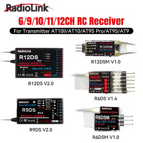 RadioLink RC Receiver R12DS R9DS R6DS R6DSM 2.4G 6/9/10/11/12CH Receiver for AT10/AT9S/AT9