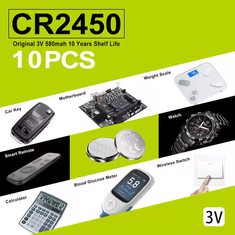 10PCS CR2450/CR2430/CR2032/CR2025/CR2016/CR1632 1.5V lithium manganese dioxide button battery, suita