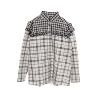 【สินค้ามือสอง】 หลุยส์ วิตตอง LOUIS VUITTON เสื้อเชิ้ตแขนยาวผ้าคอตตอนลายตารางแต่งลูกไม้ รุ่น RW222J M