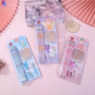 Wooden Pencils HB Pack Of 8 Mixed Colors Plus A Pencil Sharpener Free Case Cartoon Eraser