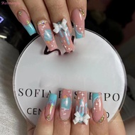 Daimanpu Màu Hồng Màu Xanh Móng Giả Với Long Lanh Trang Trí Nội Thất Chip-Proof Smudge-Proof Móng Gi