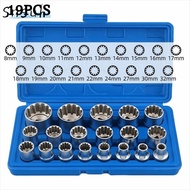 SNSUH 19 Pcs 12 Point Socket Set, 8-32mm 1/2" Drive Spline Socket Set, High Quality Metric 6-Angle C