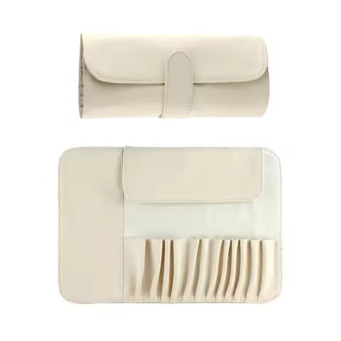 High-end Off-white Makeup Brush Bag 12/18/24 Portable PU Magnetic Buckle Makeup Brush Storage Bag Ro