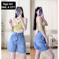 [4732]Women's high-waisted jeans shorts with slight tears, jeans with embroidered pockets, standard 