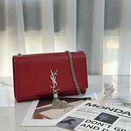 YSL Kate 流蘇鍊帶斜背包 - 紅銀