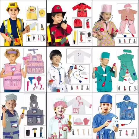 Umorden 3-8Y Boys Girls Kids Career Day Doctor Nurse Firefighter Engineer Chef Costume Occupation Ga