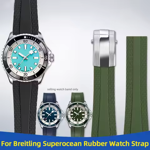 Rubber watch strap For Breitling Strap Superocean Blackbird Avenger 22mm soft adjustable black blue 