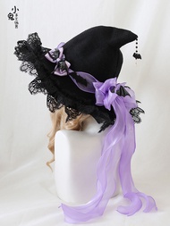 Original Lolita Lolita Devil Bow Woolen Lace Halloween Witch Hat Witch Hat Witch Hat