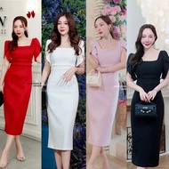 ️Red Pink PACHARA Long Dress Square Neck The Waist Is Slim Polite Worn At The Event Merit Ordination