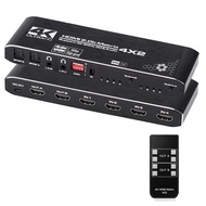 HDMI Matrix 4x2, 4K HDMI Matrix Switch 4 in 2 Out Switcher Splitter Box with EDID Extractor and IR R