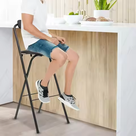 Folding Bar Stool, 29.53Inch Tall Foldable with Backrest Sponge Cushion, Counter Height Portable Sto