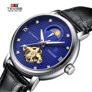 TEVISE T612 fully automatic movement popular leather luminous lunar phase display men's mechanical w