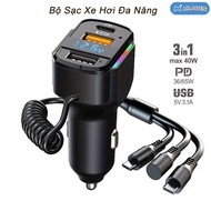 XO 【MLADEN】Car Charger 3-in-1 Spring Fast Charging Cable,120W Car Fast Charger, USB+Type-C,Supports 