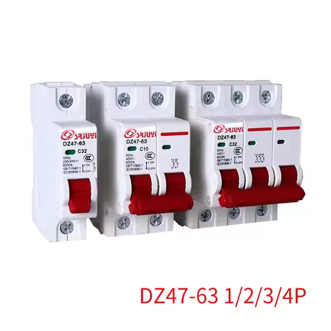 1PCS MCB DZ47-63 C Type 400V Red Mini Circuit Breaker 6A 10A 16A 20A 25A 32A 40A 63A Mounting 35mm D