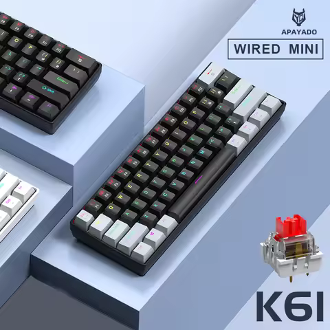 60% Portable Mini Keyboard APAYADO K61 Mechanical Keyboard Wired, 61 Keys RGB Black,White, Red/Blue 