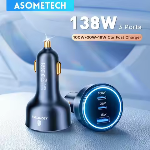 ASOMETECH 138W Car Charger USB Type C GaN Charger 100W 65W 45W 20W PPS PD QC3.0 Quick Charger For La