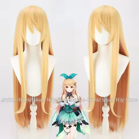 Vtuber Pomu Rainpuff Cosplay Wig Golden 90cm Long Straight Hair 2022 NIJISANJI EN LazuLight Idol Vit