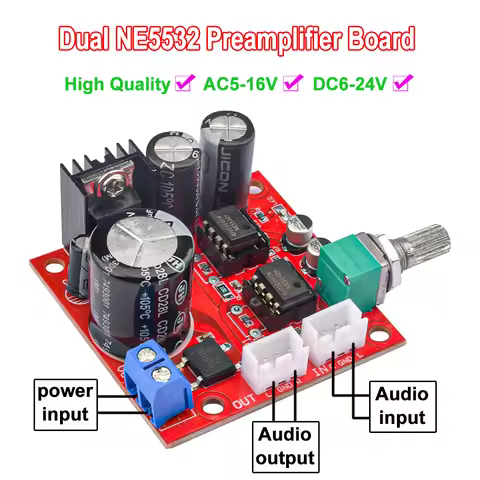 Dual NE5532 Preamplifier Board AC5-16V DC6-24V Single Power Amplifier Module Microphone Preamplifier