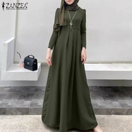 ZANZEA Muslimah ผู้หญิงมุสลิมแขนยาว A Line อาหรับ Abaya ชุดราตรี Kaftan Maxi Dress