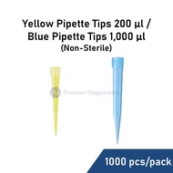 Non-Sterile Disposable Yellow Pipette Tips 200ul / Blue Pipette Tips 1000ul, Eppendorf type 1000 pcs