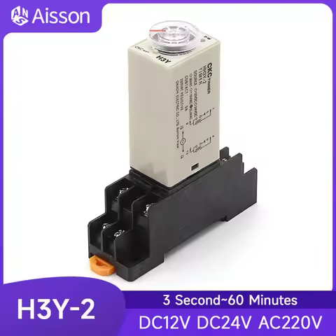 H3Y-2 Delay Timer Time Relay Switch DPDT Rotary Knob Adjustable AC220V DC12V 24V 0-60 Minute/Seconds