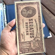 Uang Kuno 100 Rupiah Soekarno ORI coklat 1947 Original