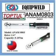 TOPTUL ANAM0803 1/4" MICROMETER ADJUSTABLE TORQUE WRENCH RACHET TYPE (MADE IN TAIWAN) 5NM - 25NM 290