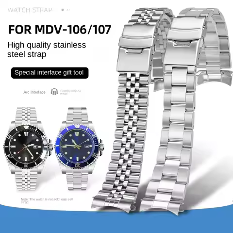 Stainless Steel Strap For Casio Duro MDV106-1A MDV-106 Mdv107-1A Curved Bracele Seiko Diving metal w