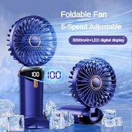 Portable Handheld Fan USB Rechargeable Digital Display Hanging Neck Fan Foldable Table Desk Mini Fan Mobile Phone Stand Fan