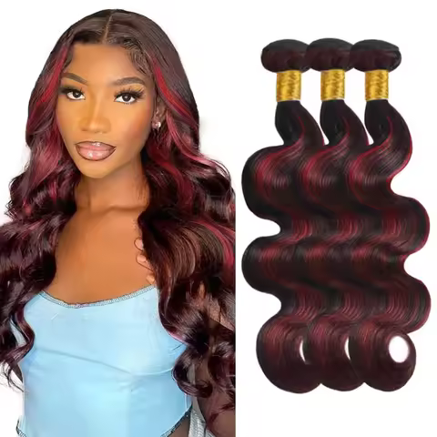 P1B/99J Body Wave Human Hair Bundles 12A Brazilian Remy 100% Human Hair Extensions Ombre Burgundy 10