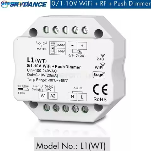 L1(WT) 0/1-10V Tuya WiFi AC Push LED Dimmer Switch Wireless 2.4G RF Dimming Remote Control APP Voice