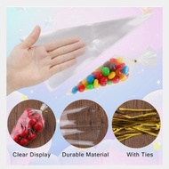 100PCS Clear Cone Shapes Treat Bag Triangle Plastic Cone Bags with Twist Ties