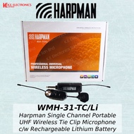 Harpman H31-TC Single Channel Portable UHF Wireless Tie Clip Microphone System c/w Rechargeable Lith