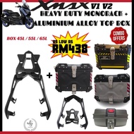 XMAX V1 V2 ABS Top Box 45L Aluminum Alloy Tail Box + tailstock shelf with luggage rack Spoiler BOX HEAVY DUTY MONORACK