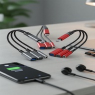 3-in-1 USB-C  2x USB-C 3.5mm , iPhone 16  Penyesuai 3-dalam-1 USB-C ke 2x USB-C 3.5mm Sesuai untuk i