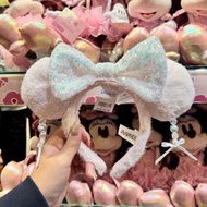預訂貨品!!!Disney商品 長期代購 迪士尼米妮亮片蝴蝶結與珍珠串飾毛絨髮箍Ი︵𐑼🎀