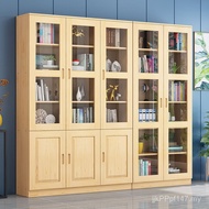 Customized Bookcase Free Storage Solid Wood Cabinet Bookcase Bookshelf Pine Shelf Combination Glass 