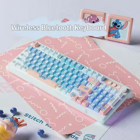Stitch Bluetooth Wireless Keyboard Cartoon Dual-Mode Keyboard For Macbook Laptop Kawaii Theme Keycap