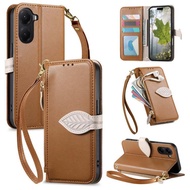Ready to ship Leaf Buckle Zipper Wallet Leather Phone Case with Strap For Redmi 15C 5G / 4G Global 1