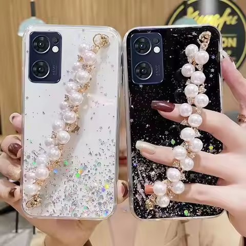 3D Pearl Bracelet Phone Case For OPPO Reno 7 5G A76 A77 A57 A73 A54 A55 A53 A74 5G A54S A17 A52 A53 