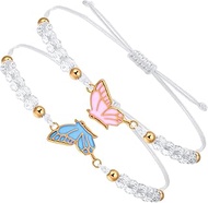 2PCS Friendship Bracelet, Butterfly Matching Bracelets Adjustable Bestfriend Bracelets for 2 Handmad
