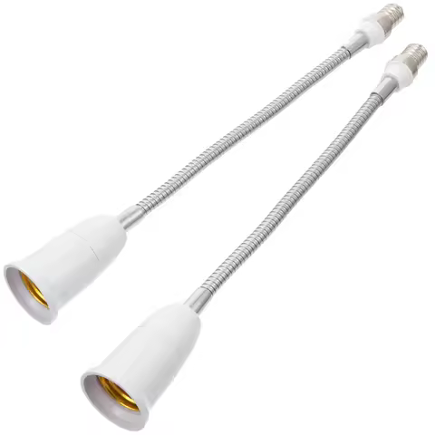 2 Pcs E14 To E27 Bendable Lamp Holder Extension Socket 29 5cm Plastic Adapter Converter Easy Install
