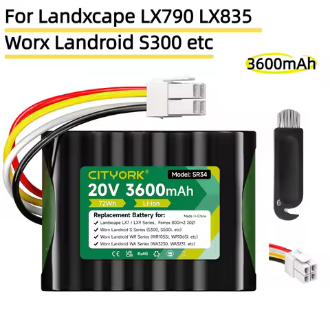 3600mAh Lawn Sweeper Battery For Landxcape LX790/LX790i LX792 LX795 LX797 LX835 LX991/992 Worx Landr