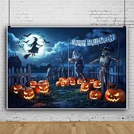 Happy Halloween Backdrop 12x8ft Spooky Fence Yard Skeleton Scarecrow Halloween Photography Backdrops