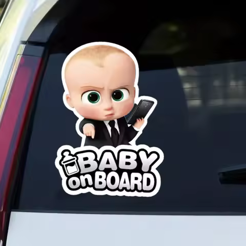 Boss Baby "Baby On Board" Cartoon Car Sticker Waterproof Vinyl Decal for Auto Window Bumper Decor
