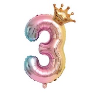 全城熱賣 - 王冠數字生日裝飾氣球【32吋漸變色 數字3金色小皇冠】 #03 T801008708